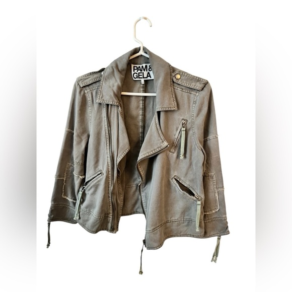 Pam & Gela  Patch Twill Moto Jacket Size S - Picture 11 of 12